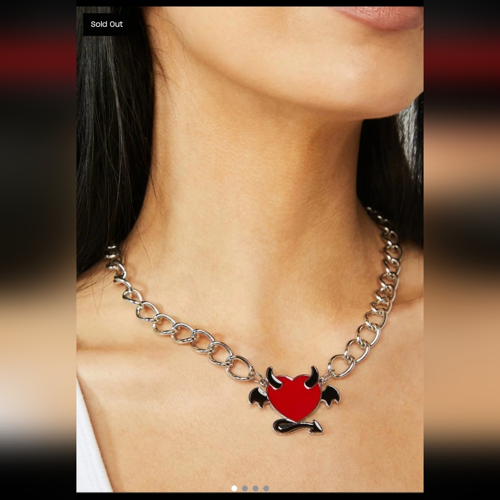 Dolls Kill Red Devil Heart Chain Necklace